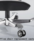 Premium 2.5 Inch Office Chair Casters Featuring Silent Gliding Polyurethane Tires Hardwood Floor Compatible 360 Degree Swivel Heavy Duty Support Quick Install Five Pack. Close-up of office chair casters.
