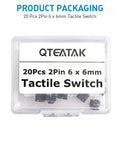 Product packaging for 20 Pcs 6mm 2 Pin Momentary Tactile Push Button Switch Through Hole Breadboard Friendly for Panel and PCB Projects
