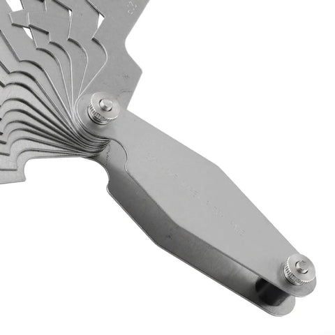 Close-up of a stainless steel 30 Degree Thread Gauge With Folding Blades 14 Piece Pitch Gauge for checking metric thread pitch 2P-20P.