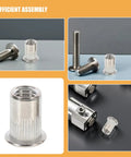 70 Piece M5 Stainless Steel Flat Head Rivet Nuts Kit with Threaded Inserts for Easy Furniture Repairs, assembly view