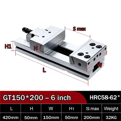 Heavy-Duty 6-Inch Bench Vise Rock Solid Alloy Steel Clamping Fixture With Wide Jaw Opening For Cnc Milling Grinding Machine Shop Workhorse Secure Tightening And Precision Holding - Close-up view with dimensions labeled