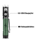 USB Rechargeable LED Flashlight 2676 Lumens With 6 Light Modes Pocket Size EDC Ready Anti Slip Knurling Dual Tailcap And Side Switch