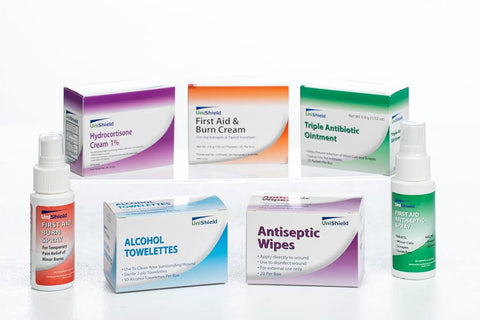 Reliable Grab And Go First Aid Refill Kit With High Quality Wound Care Essentials For Restaurant And Commercial Use Class B Compliant, contains creams and wipes.