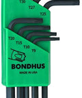 Beefy Eight Piece Short Length Star L Wrench Set With Torx T9 To T40 with green holder for tools in home and auto projects