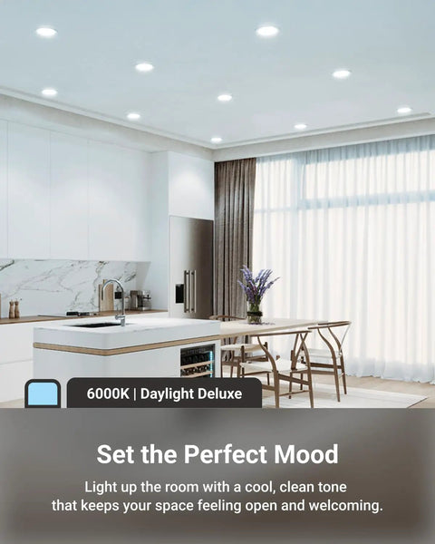 Modern kitchen with 4 Inch Slim LED Recessed Downlights Canless Ceiling Lighting Kit With Junction Box 650 Lumens 10W 60W Equivalent