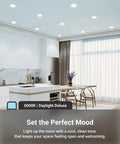 Modern kitchen with 24 Pack 4 Inch Ultra Thin LED Recessed Ceiling Lights Daylight 6000K Dimmable 10W Canless Wafer Thin Downlights.