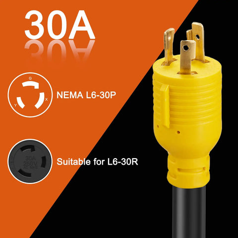 Badass Heavy Duty Nema L6-30p To 14-50r Ev Charger Adapter Cord showing NEMA L6-30P plug, 30A, and compatibility details.