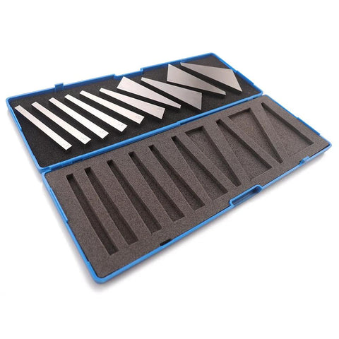 Oudtinx 10-piece precision angle block set in a blue case with metal blocks and foam insert