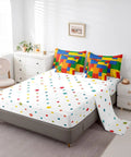 Construction Themed Bed In A Bag Full Size 7 Piece Rainbow Blocks Bedding Set With Microfiber Comforter Flat And Fitted Sheets Pillowcases And Pillow Covers For All Season Kid Approved Bedroom Decor on full bed
