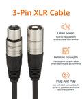XLR Male To Female Microphone Cable For PA Systems And Recording Studios, 6 Foot Length, black connectors shown