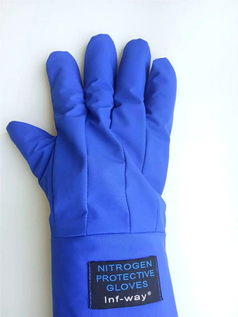 Elbow Length Cryogenic Gloves For Liquid Nitrogen Handling, Three Layer Protection With Nylon Taslan PTFE And Cotton, blue glove