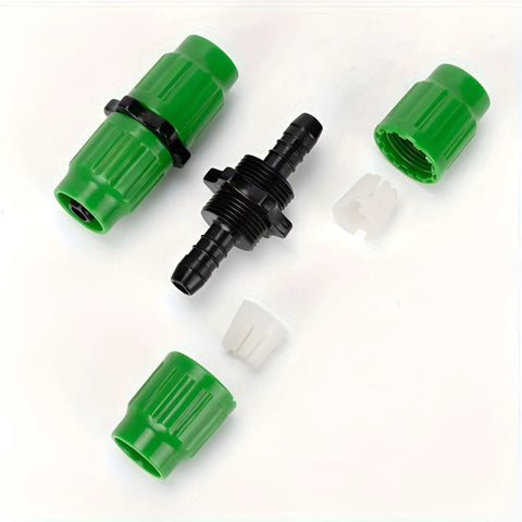 Quick Fix Telescopic Hose Repair Kit For Expandable Garden Water Lines Heavy Duty Abs Plastic Dual Channel Connectors Stop Leaks Fast With This No Tools Necessary Durable Gear That Makes Your Spraying Smooth And Super Easy. Green ABS hose repair connectors, black dual-channel fitting, 5-piece set