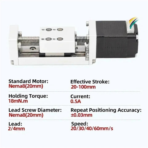 Premium Mini Linear Actuator Stage With Nema8 Ball Screw Slide Table For 100Mm Stroke Lead 4Mm Spot On Micron Accuracy CNC specs overview