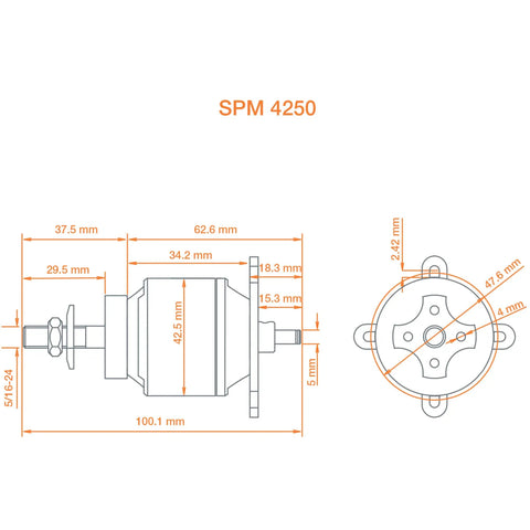 Premium 4250 Outrunner Brushless Motor At Eight Hundred Kv For Medium Fixed Wing Rc Planes with dimensions for easy installation.