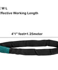 Black Round Sling Spanset for Aerial Rigging and Stage Hanging, 4'1" feet, Polyester Lifting Strap with 2 Ton Working Load Limit