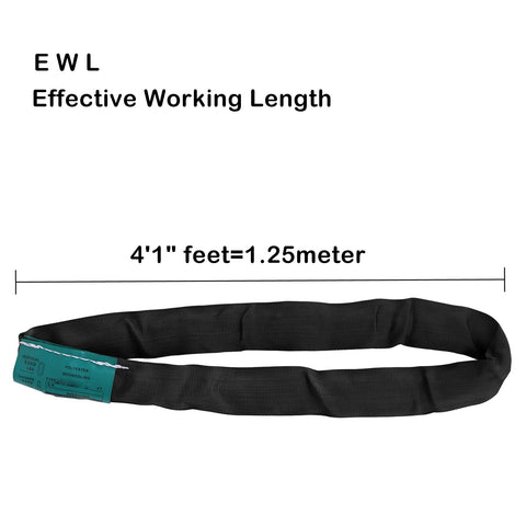 Black Round Sling Spanset for Aerial Rigging and Stage Hanging, 4'1" feet, Polyester Lifting Strap with 2 Ton Working Load Limit