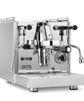 Alto Dual Boiler Espresso Machine With PID Control And Flow Adjustment For Top Shelf Precision Shots With Built In Timer and Pro Steam Paddle In Sleek Stainless Finish, showing front view with gauges.