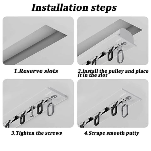 Installation steps for Hidden Ceiling Curtain Track System for Recessed Installations With Aluminum Alloy Rail And Smooth Pulley No Light Leakage Heavy Curtain Support Ideal For Living Room Bedroom Shower And Room Divider 1 Meter Length.