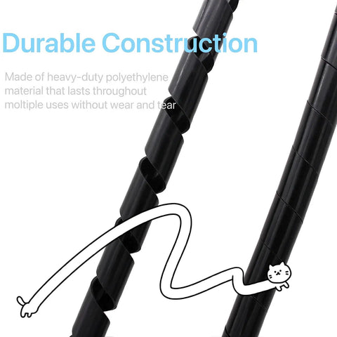 Spiral Cable Wrap Ten Feet One Quarter Inch Wire Wrap Cord Covers Bundle Sleeve Black, showing polyethylene construction