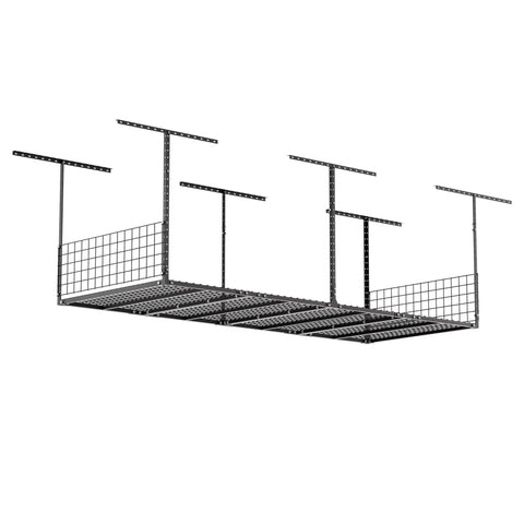 Badass Carbon Steel Overhead Garage Storage Rack Adjustable Ceiling Mount Shelf Six Hundred Pound Capacity Black Finish For Top Shelf Home Organization That Will Straight Up Streamline Your Gear Setup Without Any Stress