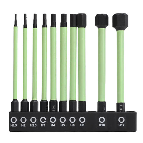 Top-Notch S2 Steel Hex Wrench Drill Bit Set with 1 4 Inch Shank And Storage Box For Tough Impact Driver Jobs On All Home Improvement DIY Projects That Actually Last. 10-piece hex bits in storage base, H1.5-H12