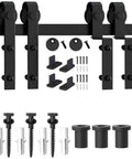 Heavy Duty Sliding Barn Door Hardware Kit With Single Track Bypass For Double Doors, Flat Black 183Cm Track, 6 Ft Length, Hardware Kit Only