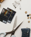 Two Pack Pre Threaded Needle Kit Set For Travel And Home Repairs, Grab And Go Portable Sewing Box With 2 Boxes, displayed with sewing tools