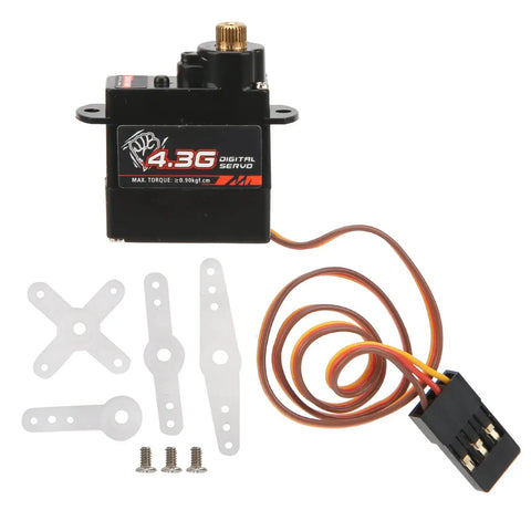 Top Shelf RC Digital Servo Kit With 4.3g Torque Reinforced Metal Gears And Quick Response Coreless Motor Upgrade For One Twenty Four Scale Builds, complete with gears and arm accessories.