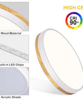 Modern Wood Trim LED Ceiling Light Fixture Sleek Round Flush Mount Not Dimmable 4000K Neutral White Glow high CRI details