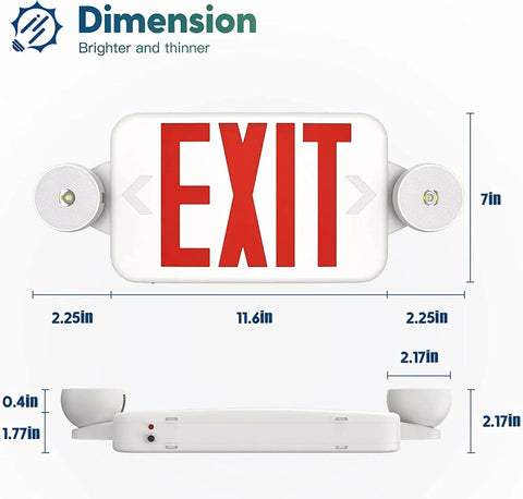 Dual Sided LED Exit Sign With Adjustable Emergency Lights Six Pack Hardwired 120 277V Backup Battery Included UL 924 Fire Resistant
