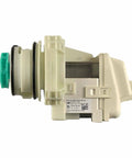 Dishwasher Pump And Motor Assembly 5304519906 Replacement Part, beige unit, side view with green component, OEM quality