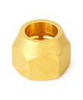Grease Monkey Approved 10 Piece Beefy Brass 45 Degree Flare Tube Fittings one quarter inch SAE copper pipe extenders close-up view of brass flare nut.