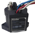 Top Shelf 1500V 500A Contactor Relay For Electric Vehicle Battery Packs Featuring Dang Tough Construction And Killer Three Phase Amp Capacity For Lithium Ion Drivetrains. close up of a Nader NDZ3X-35010 relay with multi-colored wires.