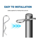 Premium Cotter Pin Kit With 150 Piece Hairpin R Clips Set In 6 Sizes zinc plated spring steel pins attached to a bolt for secure fastening