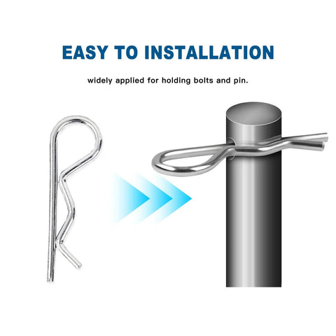 Premium Cotter Pin Kit With 150 Piece Hairpin R Clips Set In 6 Sizes zinc plated spring steel pins attached to a bolt for secure fastening