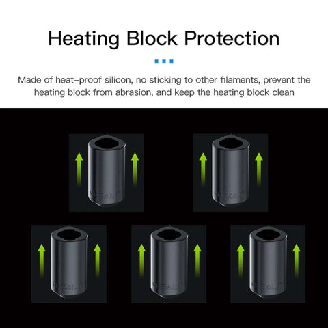 Image of five silicone socks for 0.4mm Unicorn Nozzle Kit For K2 Plus Hi Combo And K2 Pro 3D Printers, showing heat-proof protection benefits.