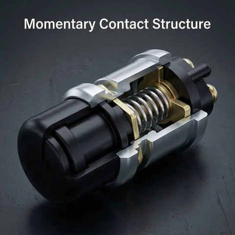 12V 50A Momentary Engine Start Push Button for Cars, Trucks, and Boats, heavy duty ignition switch, cutaway view of internal mechanism
