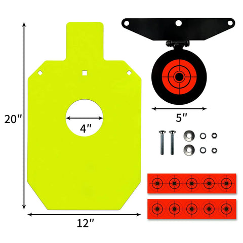 AR500 Steel Target Silhouette With Four Inch Bullseye Reactive Center Gong Opens And Resets On Hit Neon Color Powder Coat