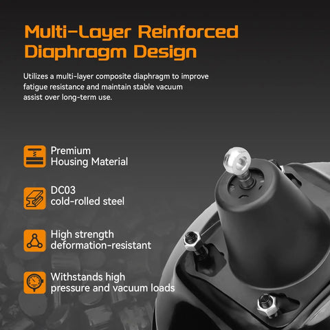 Multi-layer reinforced diaphragm design for Precision Vacuum Power Brake Booster suitable for Ford classic models, featuring cold-rolled steel.