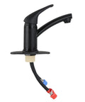 Single Lever Bathroom Faucet With Extended Roman Spout And Blade Handle In Black Matte, One-Hole Install With Mounting Ring