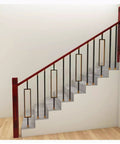 Top Shelf Metal Balusters and Staircase Spindles Measuring Thirty Seven Inches Tall for Deck Railings, Clean Black Gold Finish, Heavy Duty Anti Rust Steel Posts, No Sweat Floor Mounting with Adjustable Brackets, No Brainer for Lofts and Porches on a staircase.