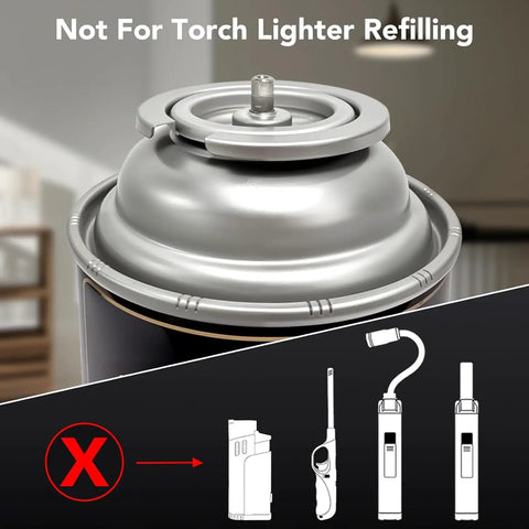 Close-up of butane canister from All In One Camping Stove And Fuel Kit With Four Butane Canisters, not for torch lighter refills