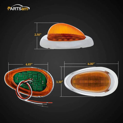 Freightliner Cab Marker Light Kit With Five Amber Rectangular Six LED Roof Top Markers And Two Teardrop Amber Sleeper Markers 15 LED