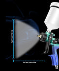 Professional Pneumatic HVP Spray Gun With 1.3 Mm Nozzle And 600 Ml Cup shown with spray pattern dimensions for accurate painting.