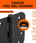 Black Ball Bearing Door Hinges 4 Inch Tough As Nails Built To Last Heavy Duty 304 Stainless Steel For Exterior And Interior Doors Weatherproof Five Eighths Inch Radius Corners 3 Pack Smooth Operation And Rust Resistant, matte black hinge close-up
