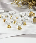10 Pack Diamond Crystal Glass Cabinet Knobs Gold 30Mm Pull Handles For Cabinets, Drawers, Dressers, Bookcases, Wardrobes Includes 22Mm, 25Mm, And 35Mm Screws For Quick, Easy Mounting. 30mm gold crystal glass knobs