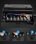 Heavy Duty 7 Way Trailer Plug 8 Foot Inline Trailer Cord With Weatherproof Wiring Harness Junction Box view with colored wires and terminals
