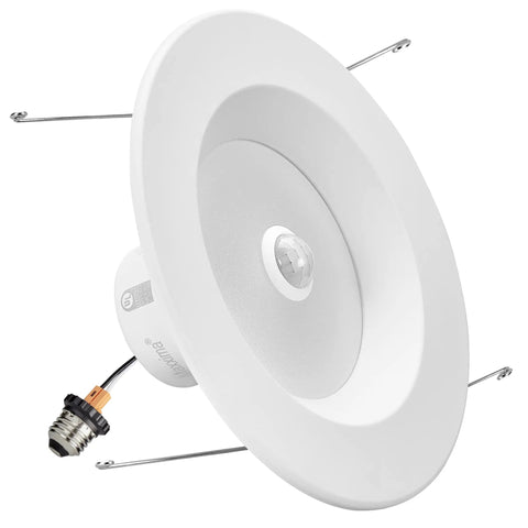 5 Inch And 6 Inch Retrofit LED PIR Motion Sensor Downlight, white round can light with motion sensor lens and E26 connector