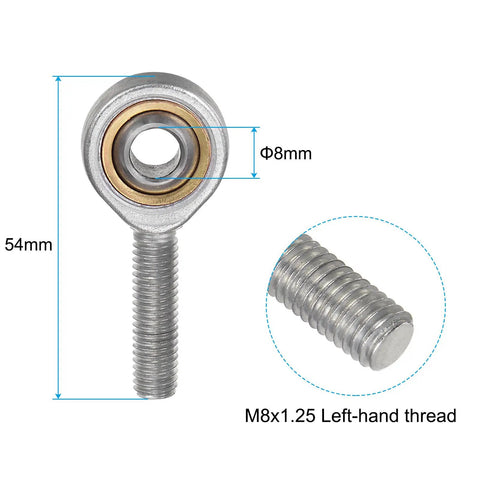 8mm Rod End Bearing With Left Hand Thread M8x1 25 Cast Iron Joint Jam Nut Built Tough For Mechanical Linkages And Assemblies Durable Corrosion Resistant SA8T K Style Fitment For Robotics Automotive And Industrial Machinery Projects, 54mm