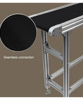 Close-up of Rugged Belt Conveyor System with Adjustable Speed and Aluminum Frame showing seamless connection and surface detail